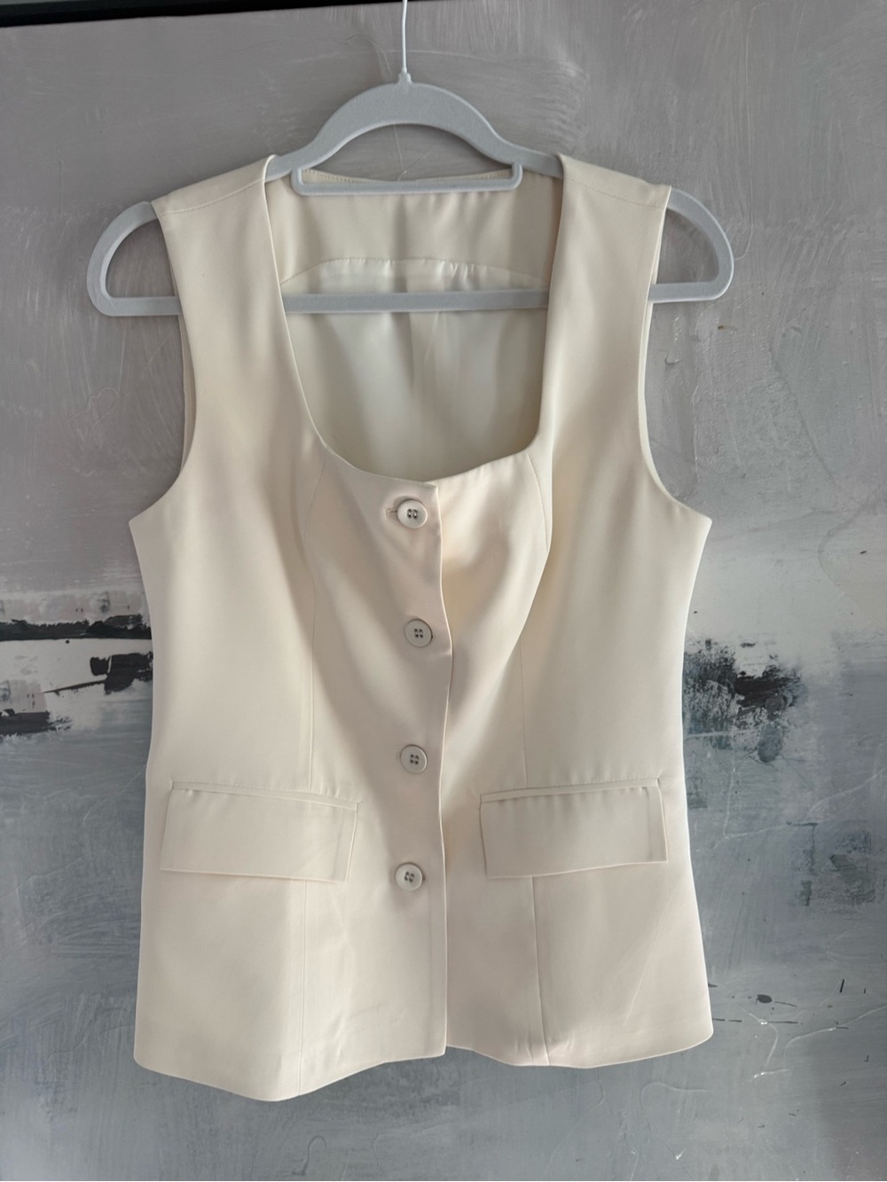 Cream Button-Front Sleeveless Vest